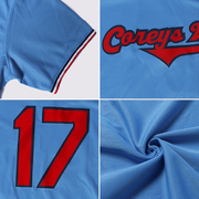 Custom Light Blue Red-Navy Authentic Throwback Rib-Knit Baseball Jersey Shirt