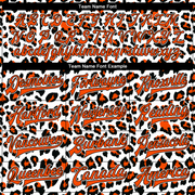Custom White Orange-Black Leopard Print 3D Pattern Design Bomber Full-Snap Varsity Letterman Jacket