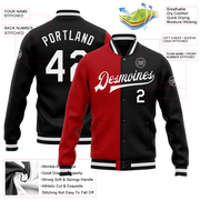 Custom Black White-Red Bomber Full-Snap Varsity Letterman Split Fashion Jacket