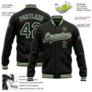 Custom Black Cream Pinstripe Green Bomber Full-Snap Varsity Letterman Jacket