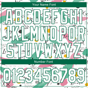 Custom Graffiti Pattern White-Kelly Green Grunge Art 3D Bomber Full-Snap Varsity Letterman Jacket