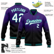 Custom Purple White Black-Teal Bomber Full-Snap Varsity Letterman Fade Fashion Jacket