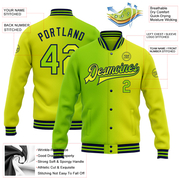 Custom Neon Yellow Neon Green-Navy Bomber Full-Snap Varsity Letterman Gradient Fashion Jacket