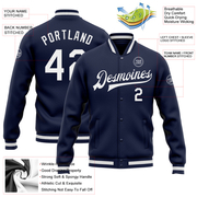 Custom Navy White Bomber Full-Snap Varsity Letterman Jacket