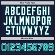 Custom Navy Aqua-White Bomber Full-Snap Varsity Letterman Hoodie Jacket