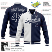 Custom White Navy Bomber Full-Snap Varsity Letterman Split Fashion Jacket