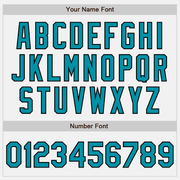 Custom White Teal Pinstripe Teal-Black Bomber Full-Snap Varsity Letterman Jacket