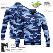 Custom Camo Navy-Light Blue Ocean Camouflage 3D Bomber Full-Snap Varsity Letterman Salute To Service Jacket
