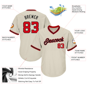Custom Cream Red-Black Authentic Throwback Rib-Knit Baseball Jersey Shirt