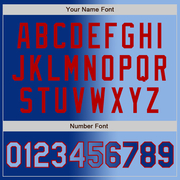 Custom Royal Light Blue-Red Bomber Full-Snap Varsity Letterman Gradient Fashion Jacket