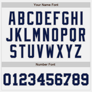 Custom White Navy Pinstripe Navy-Gray Bomber Full-Snap Varsity Letterman Two Tone Jacket