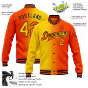 Custom Orange Yellow-Black Bomber Full-Snap Varsity Letterman Gradient Fashion Jacket