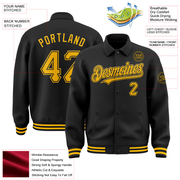 Custom Black Gold Bomber Full-Snap Varsity Letterman Lapel Collar Byron Jacket