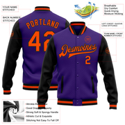 Custom Purple Orange-Black Bomber Full-Snap Varsity Letterman Two Tone Jacket