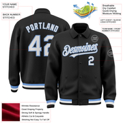 Custom Black White-Light Blue Bomber Full-Snap Varsity Letterman Lapel Collar Byron Jacket