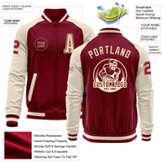 Custom Crimson Cream-Maroon Bomber Varsity Letterman Two Tone Zipper Jacket