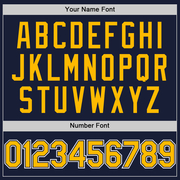 Custom Navy Gold-White Bomber Full-Snap Varsity Letterman Hoodie Jacket