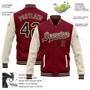 Custom Crimson Black Cream-City Cream Bomber Full-Snap Varsity Letterman Two Tone Jacket