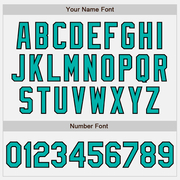 Custom White Black Pinstripe Aqua Bomber Full-Snap Varsity Letterman Jacket