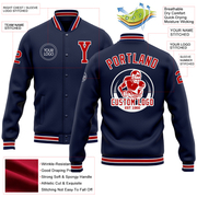 Custom Navy Red-White Bomber Full-Snap Varsity Letterman Jacket