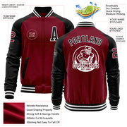 Custom Crimson Black-White Bomber Varsity Letterman Two Tone Zipper Jacket