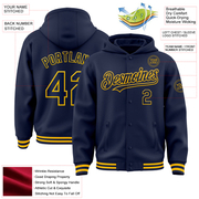 Custom Navy Gold Bomber Full-Snap Varsity Letterman Hoodie Jacket