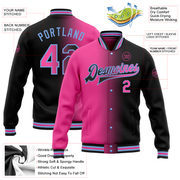 Custom Black Pink-Light Blue Bomber Full-Snap Varsity Letterman Gradient Fashion Jacket