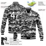 Custom Camo White-Black 3D Bomber Full-Snap Varsity Letterman Salute To Service Jacket