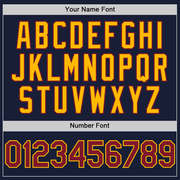 Custom Navy Crimson-Gold Bomber Full-Snap Varsity Letterman Hoodie Jacket