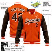 Custom Orange Brown-White Bomber Full-Snap Varsity Letterman Two Tone Jacket