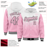 Custom White Light Pink-Black Gradient Square Shape 3D Pattern Design Bomber Full-Snap Varsity Letterman Hoodie Jacket