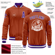 Custom Texas Orange Purple-White Bomber Varsity Letterman Zipper Jacket