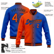 Custom Thunder Blue Orange-Black Bomber Full-Snap Varsity Letterman Gradient Fashion Jacket