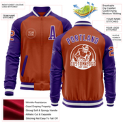 Custom Texas Orange White-Purple Bomber Varsity Letterman Two Tone Zipper Jacket