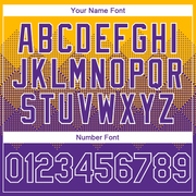 Custom Gold Purple-White Gradient Square Shape 3D Pattern Design Bomber Full-Snap Varsity Letterman Hoodie Jacket