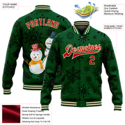 Custom Green Red-Cream Christmas 3D Bomber Full-Snap Varsity Letterman Jacket
