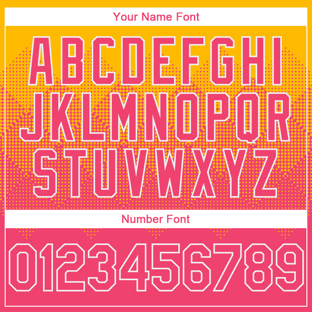 Custom Gold Neon Pink-White Gradient Square Shape 3D Pattern Design Bomber Full-Snap Varsity Letterman Hoodie Jacket