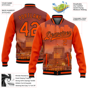 Custom Orange Black Baltimore Inner Harbor Baltimore Maryland City Edition 3D Bomber Full-Snap Varsity Letterman Jacket