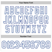 Custom White Royal-Navy Christmas 3D Bomber Full-Snap Varsity Letterman Jacket