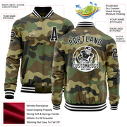 Custom Camo Black-White Bomber Varsity Letterman Salute To Service Zipper Jacket