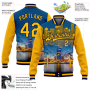 Custom Gold Navy Milwaukee Wisconsin City Edition 3D Bomber Full-Snap Varsity Letterman Jacket
