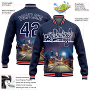 Custom Navy White Minneapolis Minnesota City Edition 3D Bomber Full-Snap Varsity Letterman Jacket