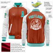 Custom Texas Orange Aqua-White Bomber Varsity Letterman Two Tone Zipper Jacket