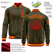 Custom Olive Red-Gold Bomber Varsity Letterman Salute To Service Zipper Jacket