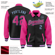 Custom Black Pink-Light Blue Bomber Full-Snap Varsity Letterman Two Tone Lapel Collar Byron Jacket