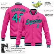 Custom Pink Aqua-Black Bomber Full-Snap Varsity Letterman Jacket