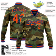 Custom Camo Orange-Royal Bomber Full-Snap Varsity Letterman Salute To Service Jacket