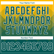 Custom Gold Midnight Green-White Gradient Square Shape 3D Pattern Design Bomber Full-Snap Varsity Letterman Hoodie Jacket