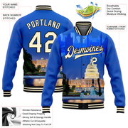 Custom Royal Cream-Black Capitol Washington City Edition 3D Bomber Full-Snap Varsity Letterman Jacket