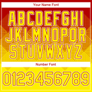 Custom Red Light Yellow-White Gradient Square Shape 3D Pattern Design Bomber Full-Snap Varsity Letterman Hoodie Jacket